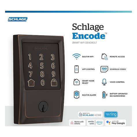 Schlage Encode Century Aged Bronze Smart Lock Electronic Deadbolt with ...