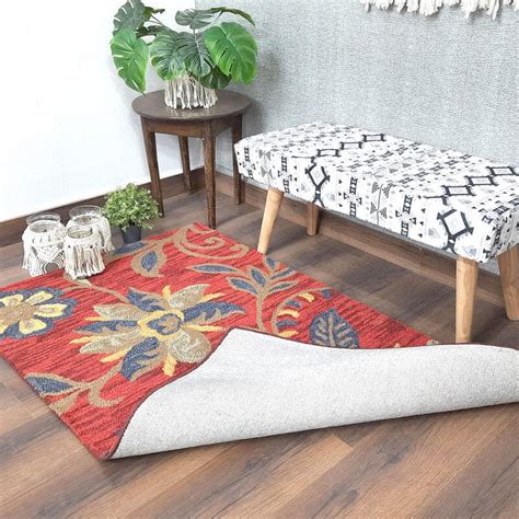 Wool Hand Tufted Beautiful Pink Floral Carpet | Loop Pile | Avioni -90 ...