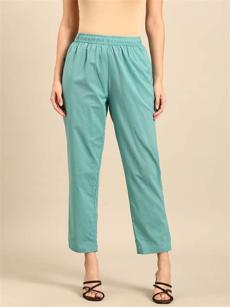 De Moza Women Straight Pant-Sea Green