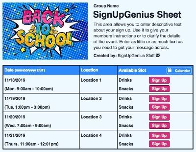 Image result for SignUpGenius Types of Sign UPS