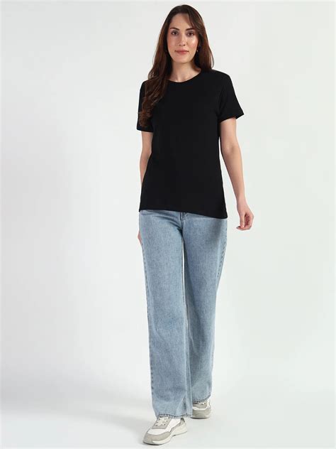 Black Women’s Round Neck T-Shirt - Soft Cotton, Perfect Fit ...