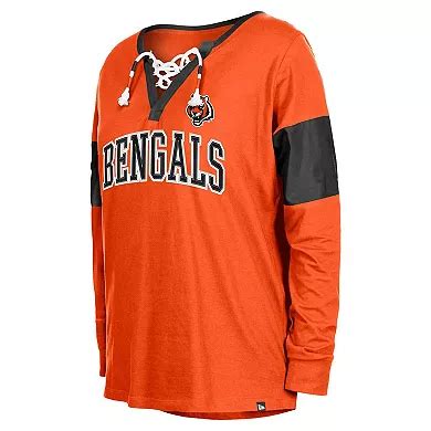 Women's New Era Orange Cincinnati Bengals Lace-Up Notch-Neck Long ...