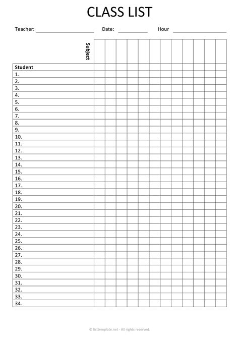 17 Free Class Roster And Class List Templates Sample Class Roster Template – Your Source for ...