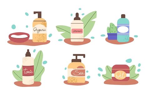 漫画美容皮膚スキンケア製品化粧品パッケージ フラット ベクトル シンボル イラスト | Premiumベクトル素材