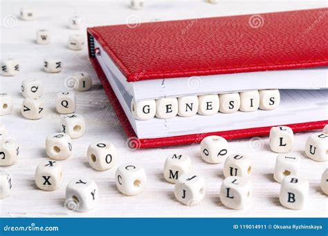 Word Genesis Written in Wooden Blocks in Red Notebook on White W Stock ...