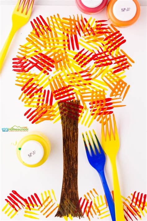 Simple Fork Painted Fall Tree Craft for Preschool | Preschool crafts ...