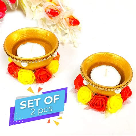 Buy EcoFriendly Beautiful Matka Diya Holders with Elegant Roses,Pearls ...