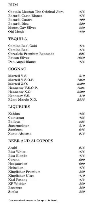 Menu at Al Di La, Pune