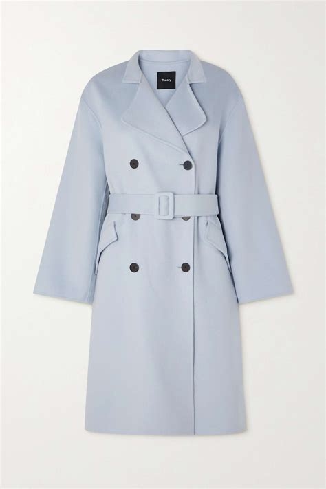 Theory Belted Double-breasted Wool And Cashmere-blend Coat - Light Blue ...