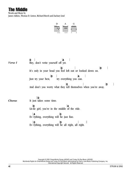 The Middle by Jimmy Eat World Sheet Music for Guitar Chords/Lyrics at ...