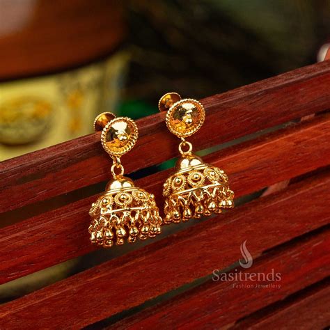 Exquisite Micro Gold Plated Kerala Style Jhumka Earrings - Traditional ...
