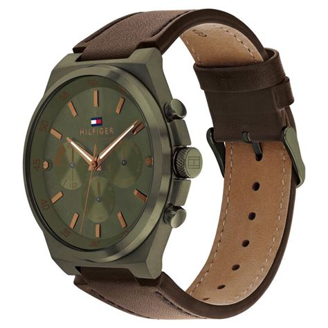 Buy Online Tommy Hilfiger Quartz Multifunction Green dial Leather Strap ...
