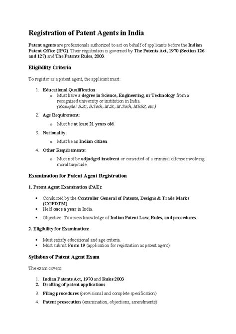 Registration Process for Patent Agents in India: Key Guidelines - Studocu