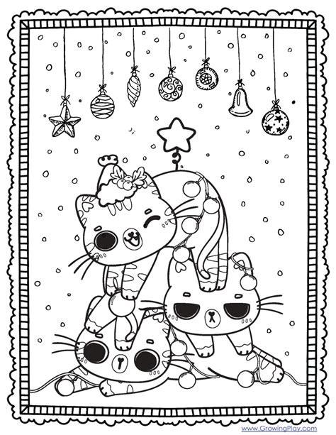 Christmas Cat Colouring Pages