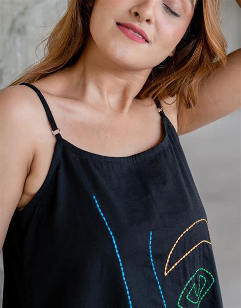 Shop Black Artsy Spaghetti Dress Online - B-424-XS