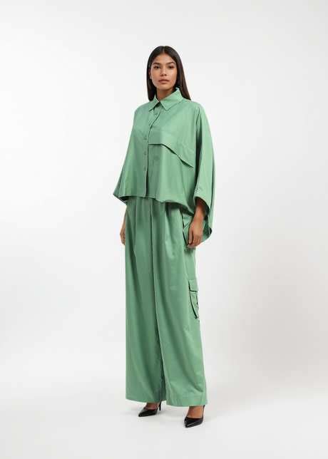 AKOK Green Cotton Shirt and Trouser Co-ords