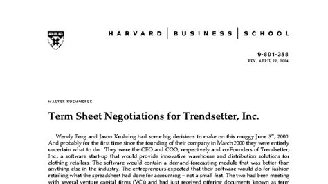 Term Sheet Negotiations for Trendsetter, Inc. (PEVC 2025-2026) - Studocu