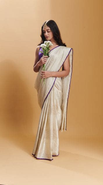Ivory Silken Ripples silk satin saree – Story Of India