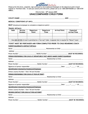 AU Greyhound Unaccompanied Child Form 2009-2026 - Fill and Sign ...