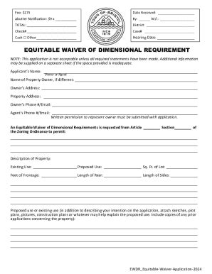 Fillable Online Equitable Waiver of Dimensional Requirements ...