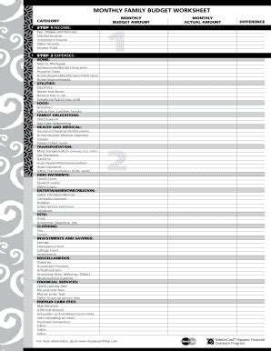 Monthly Family Budget Worksheet - Blank Fillable Template | Fill Out ...