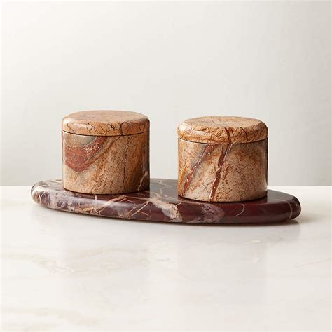Zetes Tan and Red Marble Salt Cellars, Set of 3 + Reviews | CB2