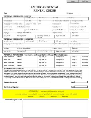 American Rental Rental Order Form - Blank Fillable Template | Fill Out ...