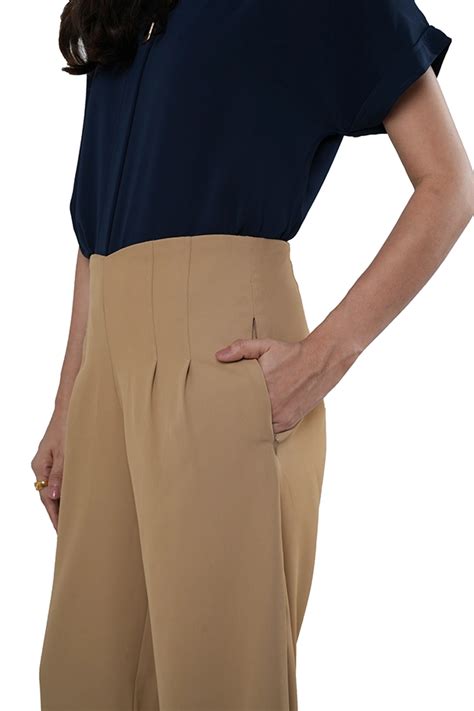 Buy Beige high-waist trousers for women online at Zlaata