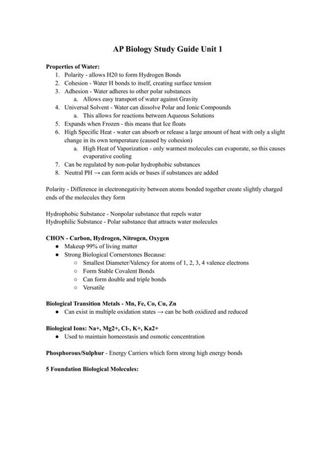 AP Biology Study Guide Unit 1 | AP Biology - AP | Thinkswap