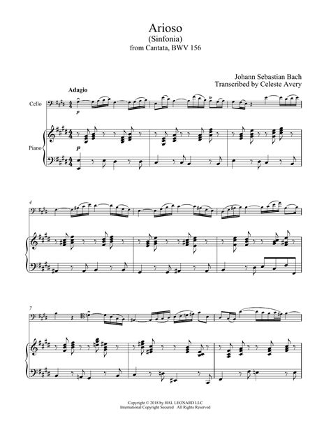 Arioso Sheet Music | Johann Sebastian Bach | Cello and Piano