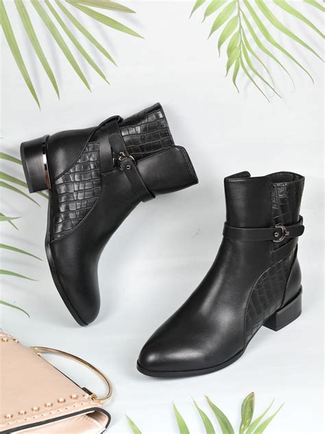 Women Black Animal Print Ankle Length Boots – ShoeTree
