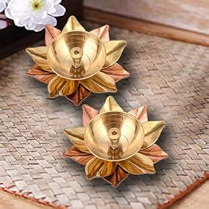 Buy Collectible India Set of 16 Brass Diya Lamp Lotus Shape Deepak for ...