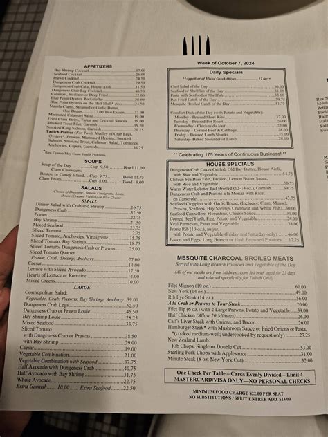 Menu at Tadich Grill pub & bar, San Francisco, 240 California St