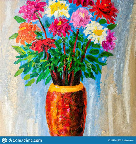 Bouquet of Flowers in a Vase Oil Painting Stock Illustration - Illustration of flowers, painting ... - Oil Painting Vase Flowers