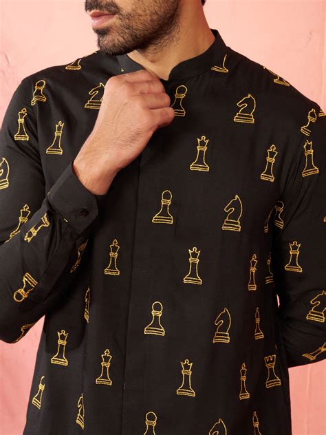 Men's Black Satin Kurta Diwali | VASTRAMAY – vastramay