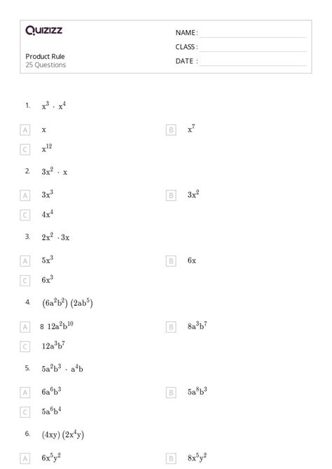 50+ product rule worksheets for 12th Class on Quizizz | Free & Printable
