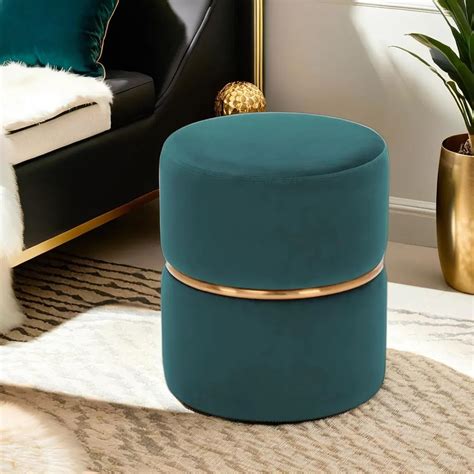 JUMBO CRAFTS Wooden Puffy Round Footstool - Ottoman Stool for Living ...