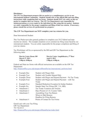 Fillable Online gwu 2012 International Student Tax Return Packet ...