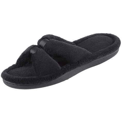 isotoner Women's Signature Microterry Satin X-Slide Slipper, Black, 7/8 ...