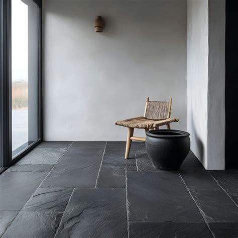 Modern Minimalist Room with Slate Flooring and Natural Decor for Serene ...