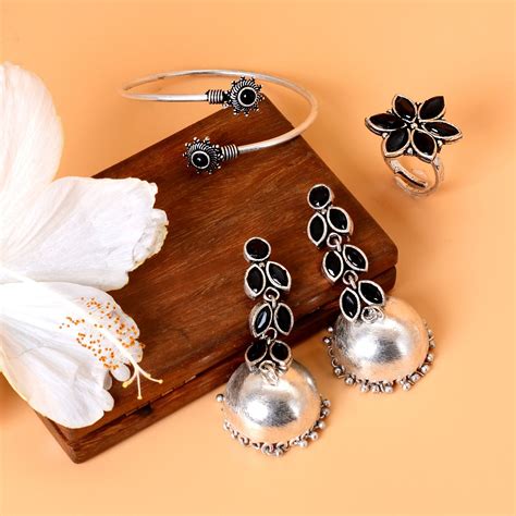 Buy Teejh Veda Black Silver Oxidized Jewelry Gift Set Online