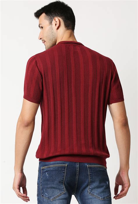 Fostino Alpha Knitted Maroon Polo T-Shirt - Fostino T-Shirts