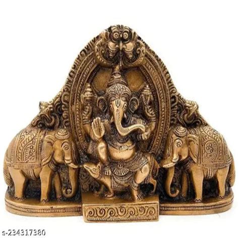 Metal wall hanging ganesh ji sitting on mushak with elephant pair deco ...