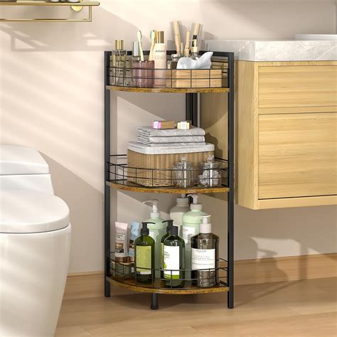 Bathroom Standing Shelf, 3 Tier Open Floor Shelves, Free-Standing Shelf ...