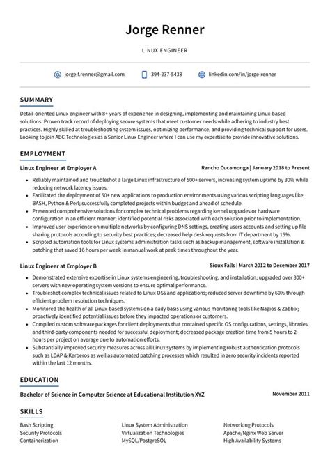 Image result for Linux Engineer Resume Layout