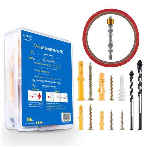 Amoolo 106pcs Concrete Anchors And Screws Assortment Kit For Drywall ...