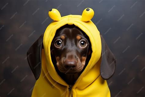 Premium AI Image | Adorable dachshund puppy dressed in funny banana ...