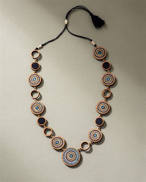 WHE Reversible 2-In-1 Blue Green Repurposed Fabric and Wood Necklace ...