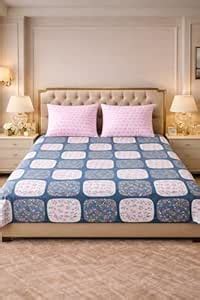 SKYLA Bedsheet for Double Size Bed | 186 TC | Pink & Blue Geometrical ...