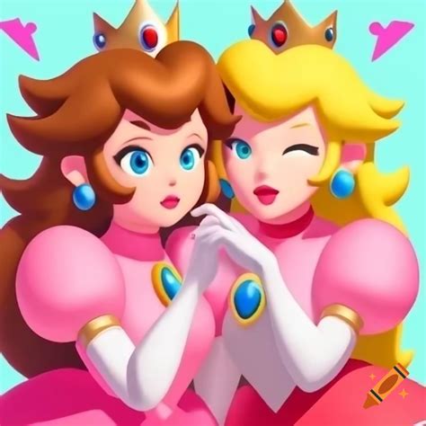 Princess Peach and Link dressed in pink ballgowns with vibrant makeup ...